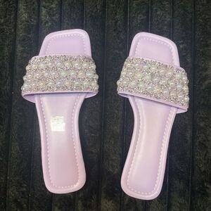Lavender Pearl-Embellished Slide Sandals - Women